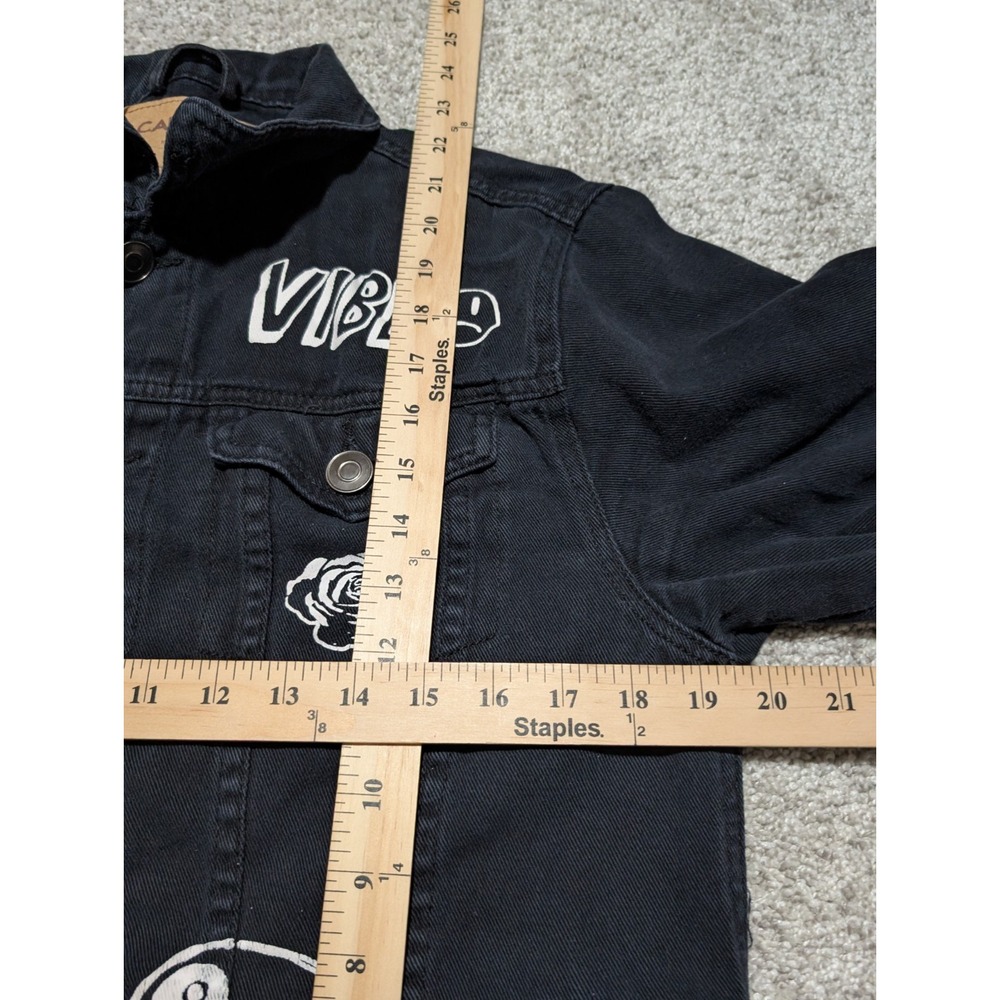 Carbon Tattoo Black Doodle Graphic Print Trucker Denim Jacket Size M Alien Hype‎ - Picture 8 of 8